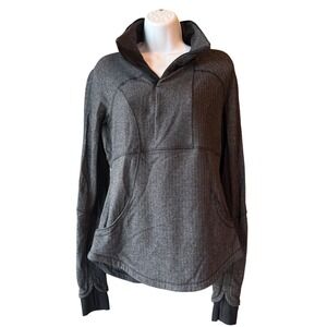 Lululemon Gray Herringbone Funnel Neck Pullover Base Layer Thumbholes Size 8